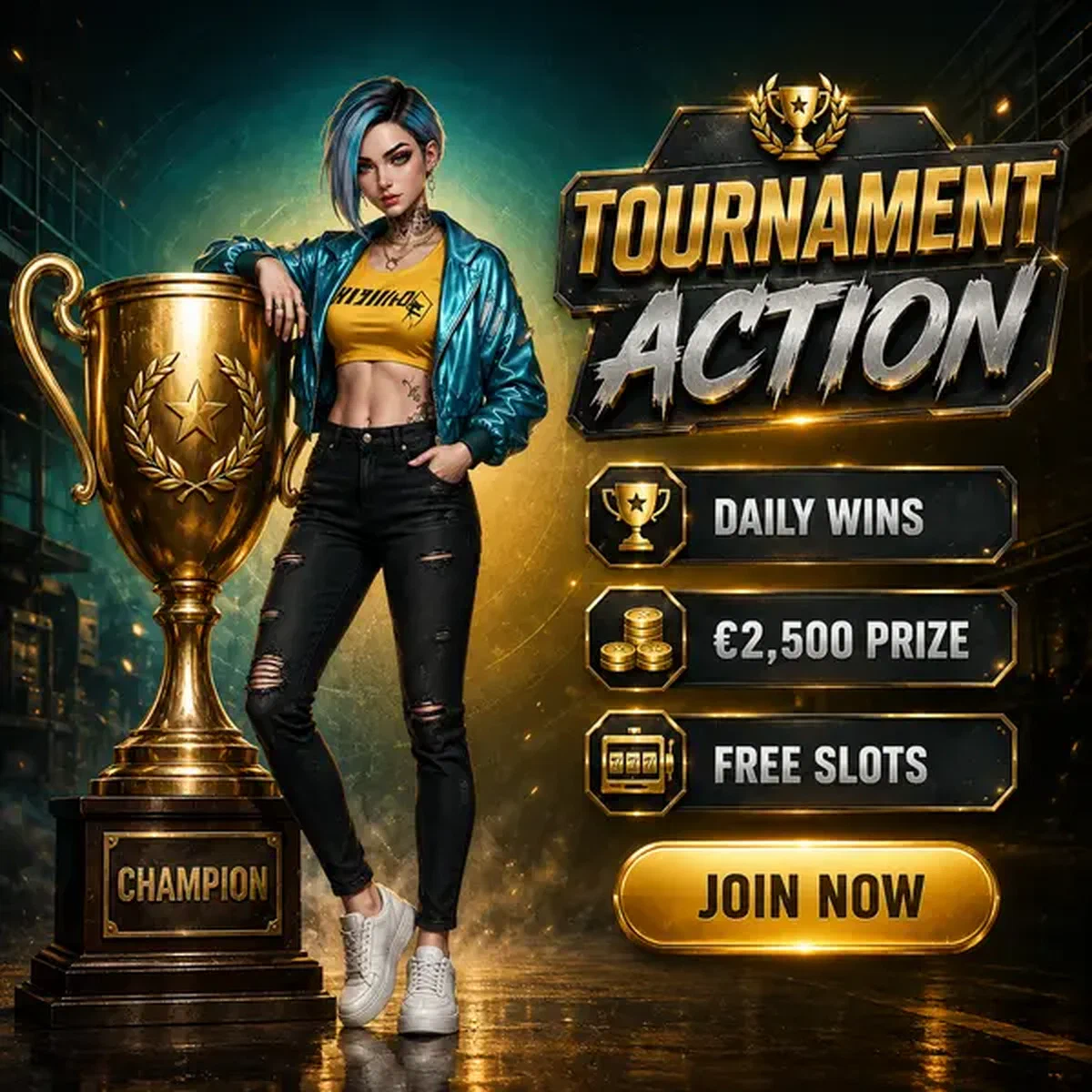 Campeón celebrando victoria en torneo en Tragaperras Gratis Need For Slots Elegibles para Torneos y Clasificaciones Diarias