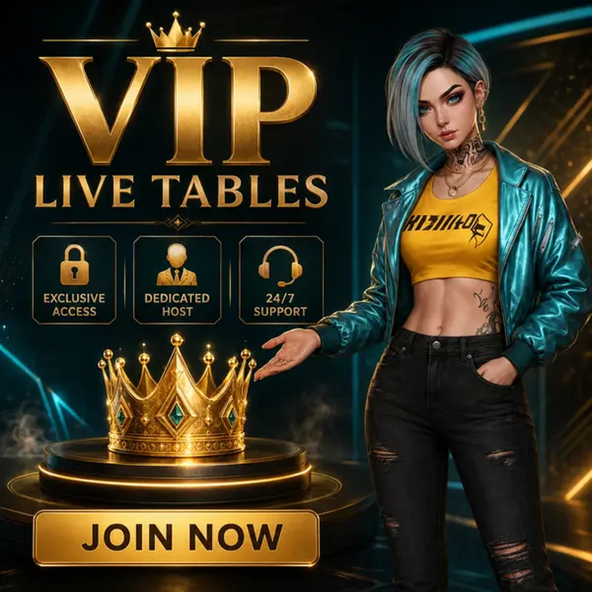 Jugador gesticula hacia corona VIP en mesas de casino en vivo con servicio de anfitrión dedicado